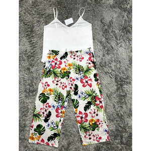 Cozy Rozy PJ Camisole & Pants 2-Piece Pyjama In White Tropical Print Size L